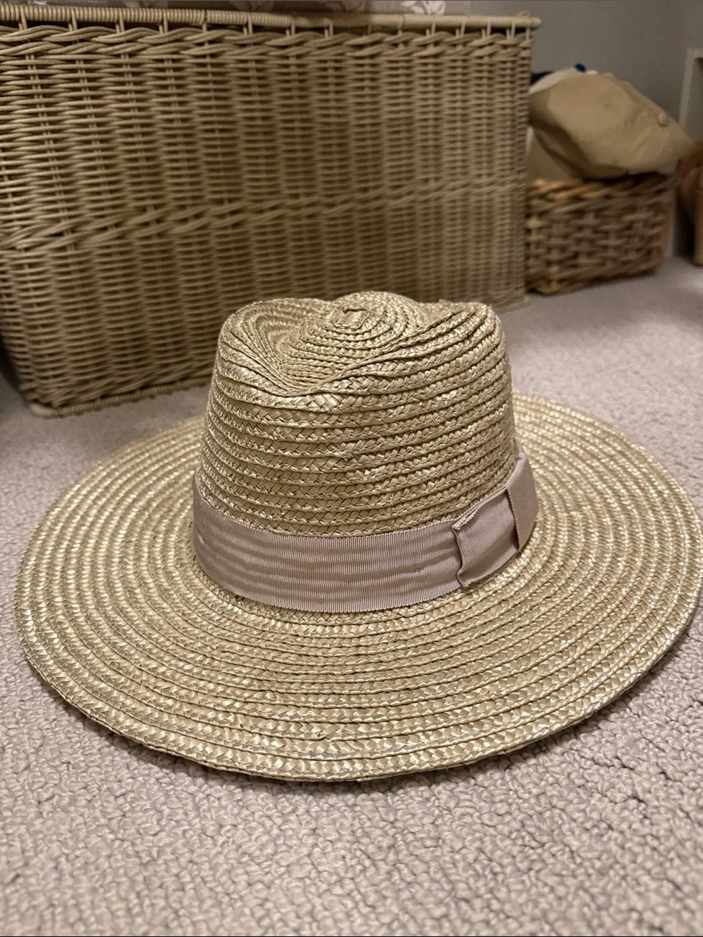 Straw Sun Hat by Brixton silver, grey Ribbon